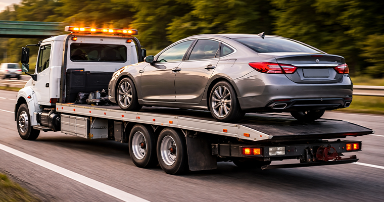 A Sedan Flatbed Towing