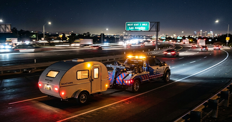 Emergency RV towing service on the highway