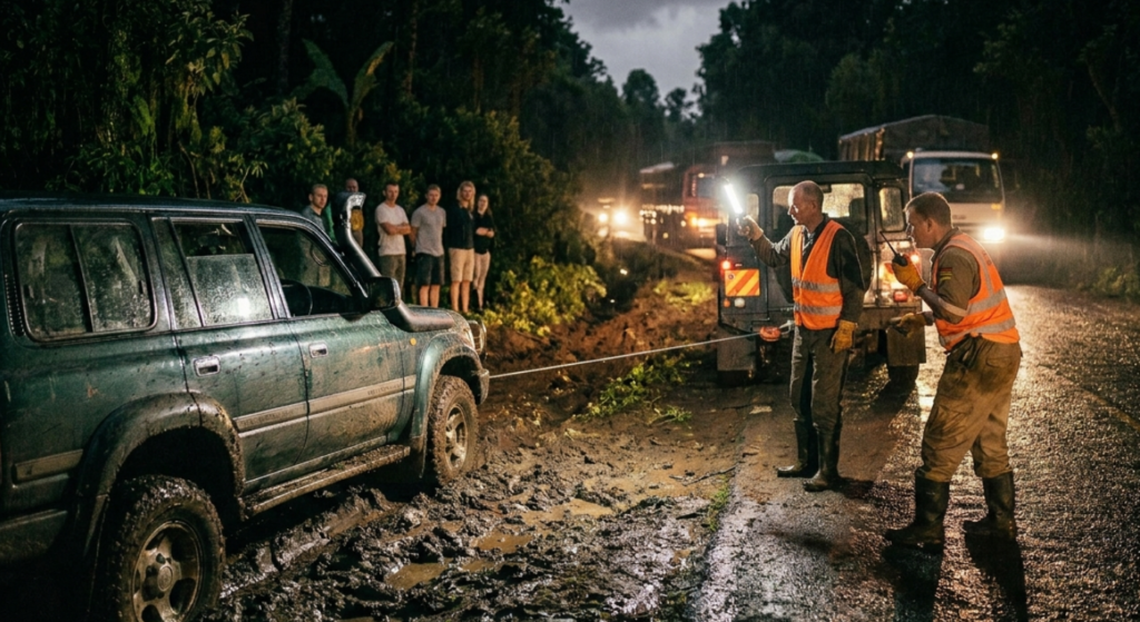 Emergency winch-out service at night