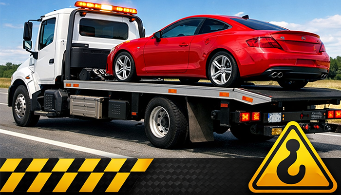 Flatbed Towing Services on a freeway