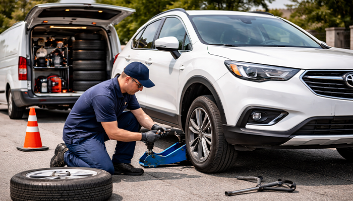 Emergency tire replacement on an interstate